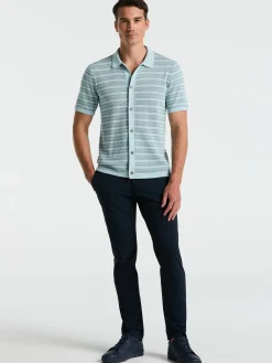 Button-Front Striped Polo Sweater