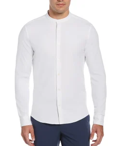 CLEARANCE Big & Tall Untucked Total Stretch Banded Collar Shirt - White
