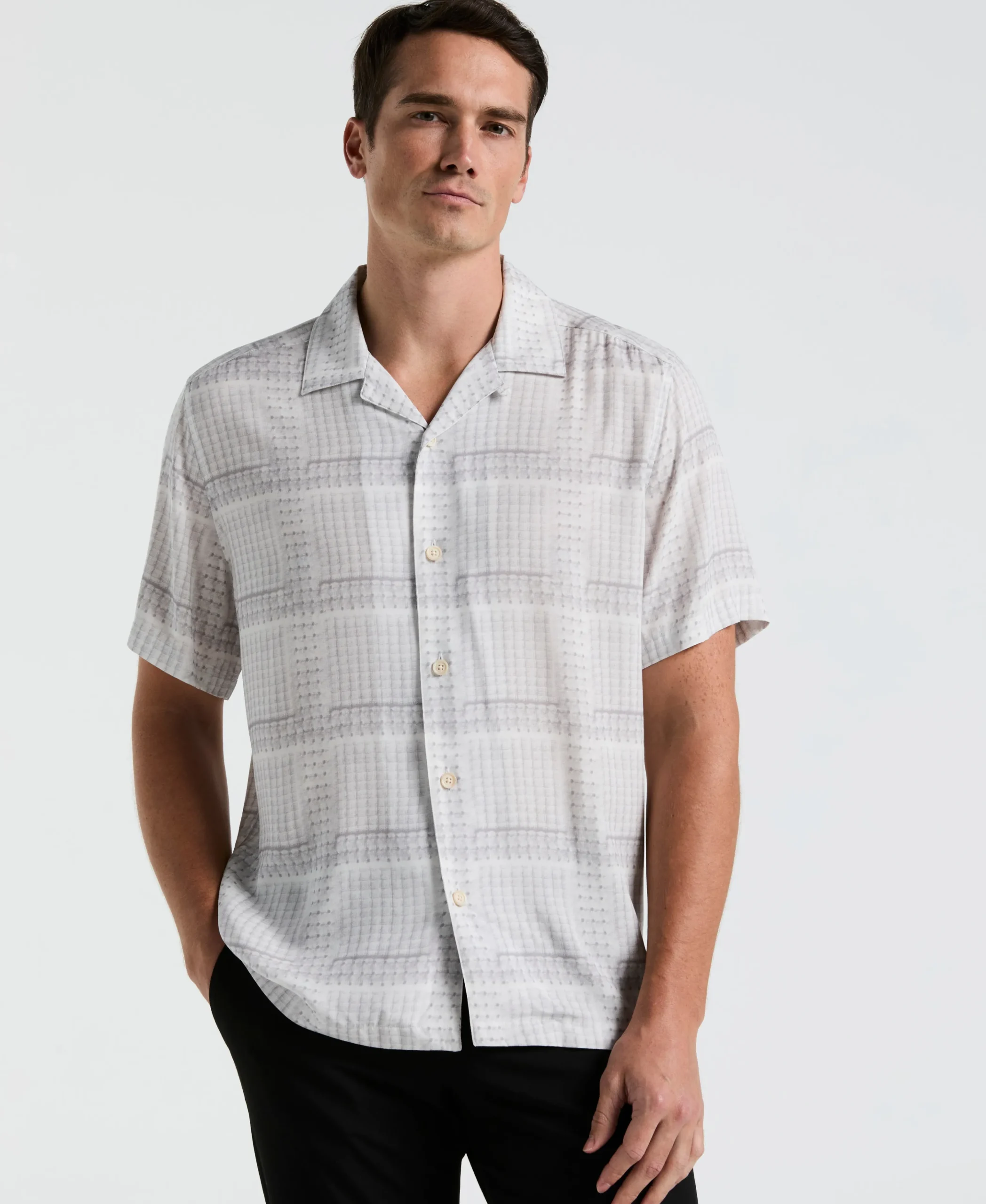 CLEARANCE EcoVero™ Camp Collar Textured Print Shirt