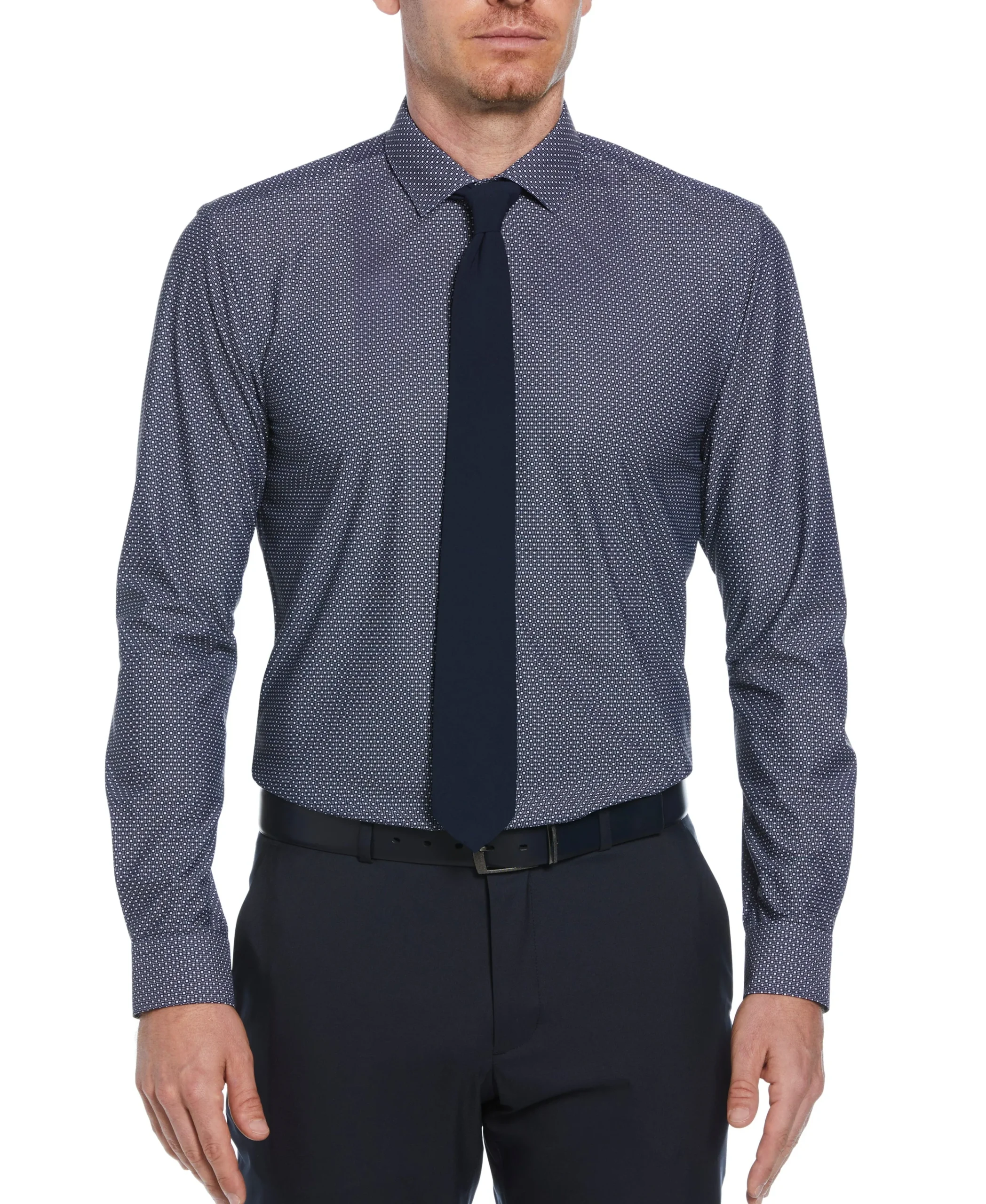 CLEARANCE Slim Fit Knit Black and White Dot Dress Shirt