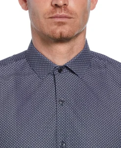 CLEARANCE Slim Fit Knit Black and White Dot Dress Shirt