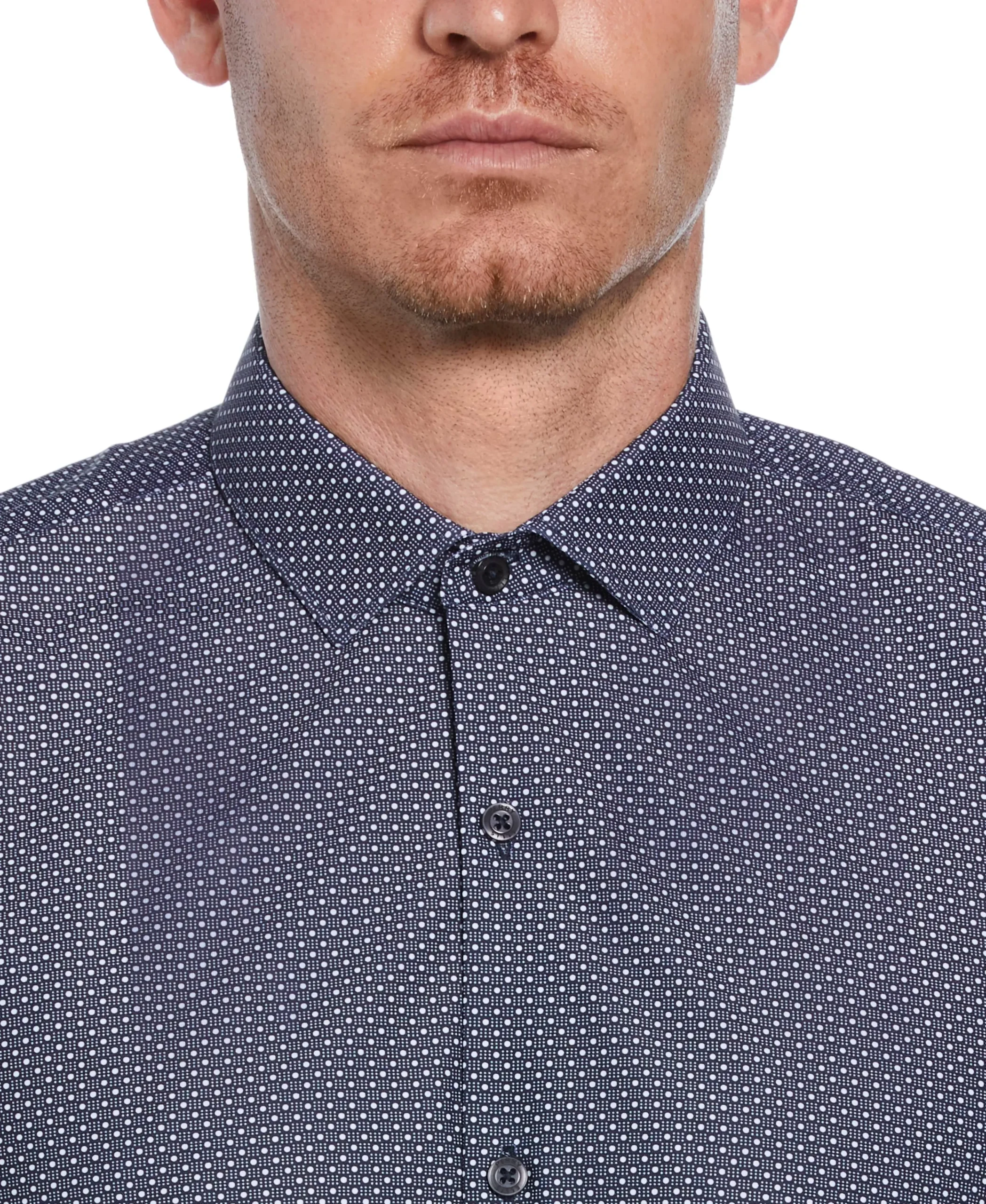 CLEARANCE Slim Fit Knit Black and White Dot Dress Shirt