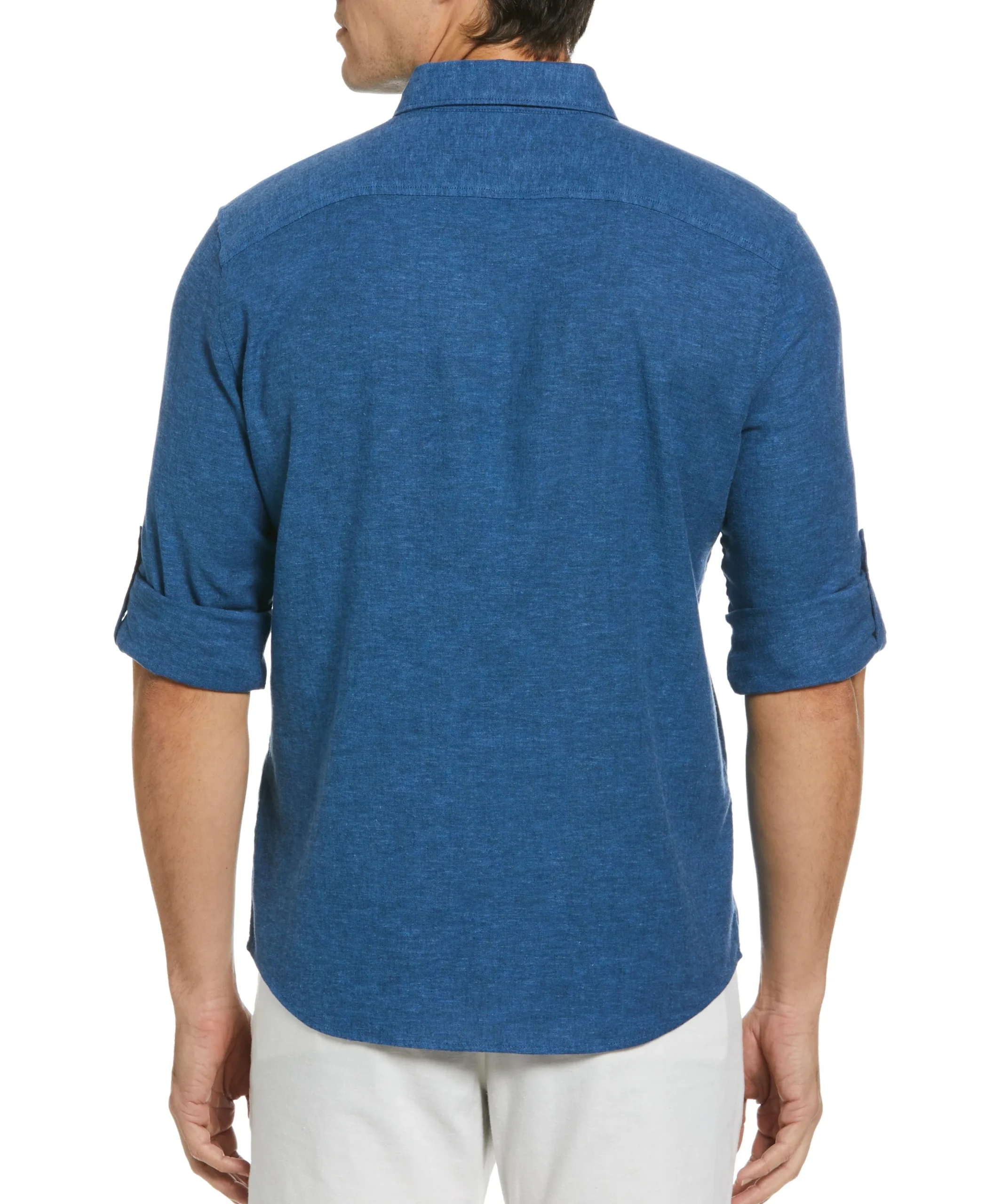 CLEARANCE Untucked Slim Fit Linen Blend Rolled Sleeve Shirt - Blue