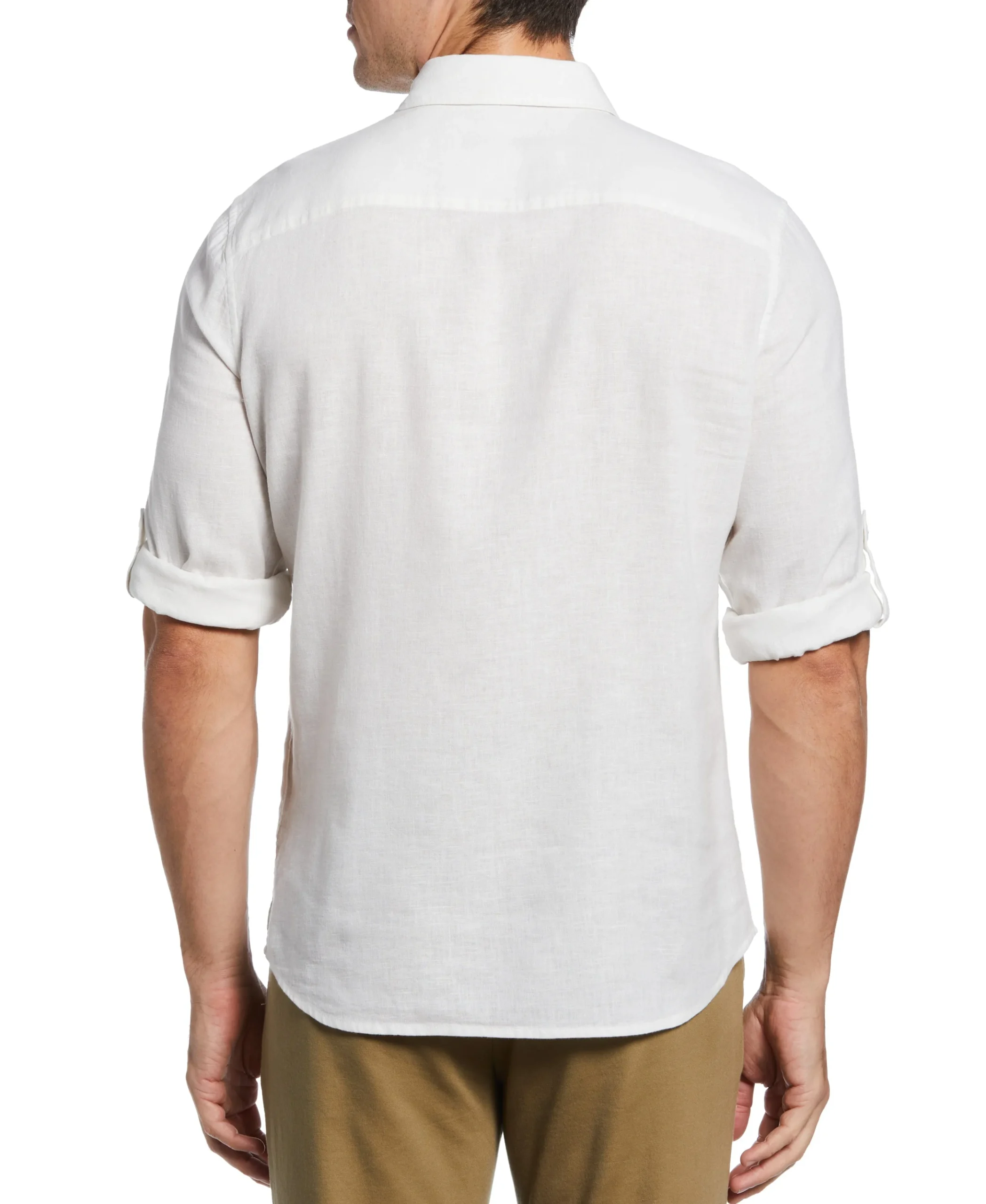 CLEARANCE Untucked Slim Fit Linen Blend Rolled Sleeve Shirt - White