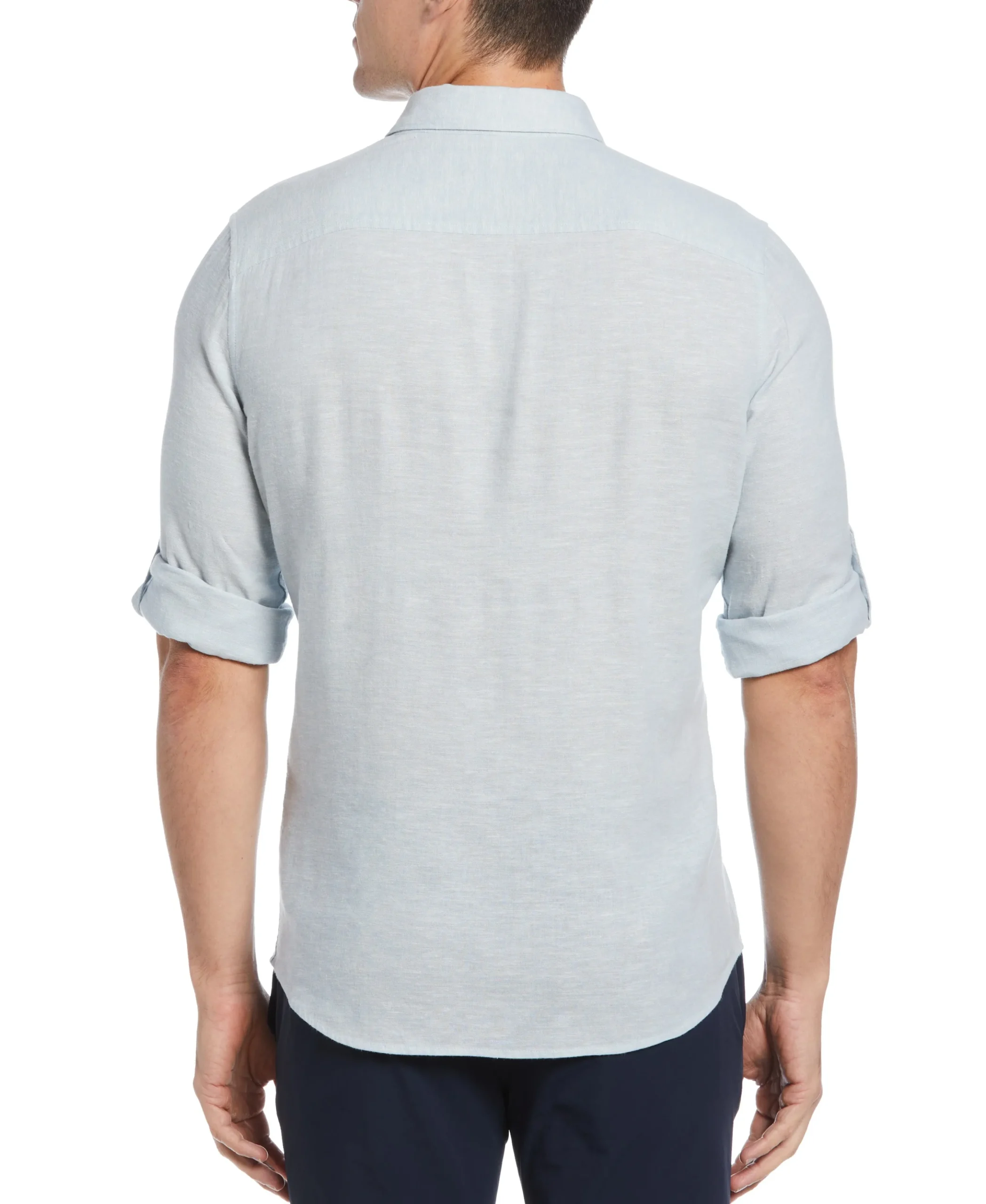 CLEARANCE Untucked Slim Fit Linen Blend Rolled Sleeve Shirt - Blue