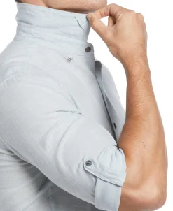 CLEARANCE Untucked Slim Fit Linen Blend Rolled Sleeve Shirt - Blue