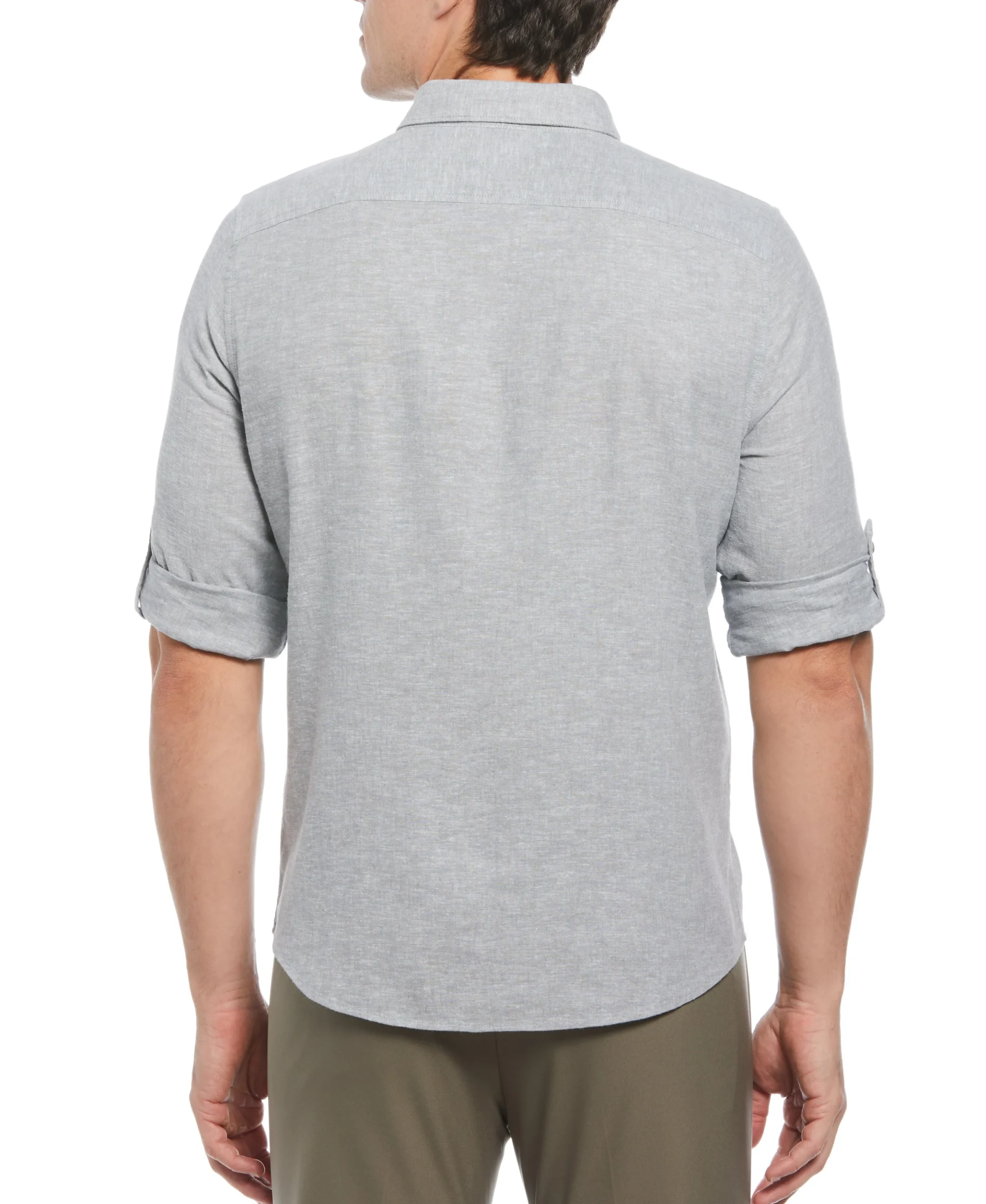 CLEARANCE Untucked Slim Fit Linen Blend Rolled Sleeve Shirt - Gray