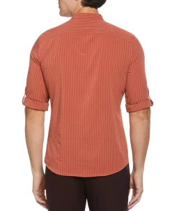 CLEARANCE Untucked Total Stretch Slim Fit Seersucker Shirt - Orange