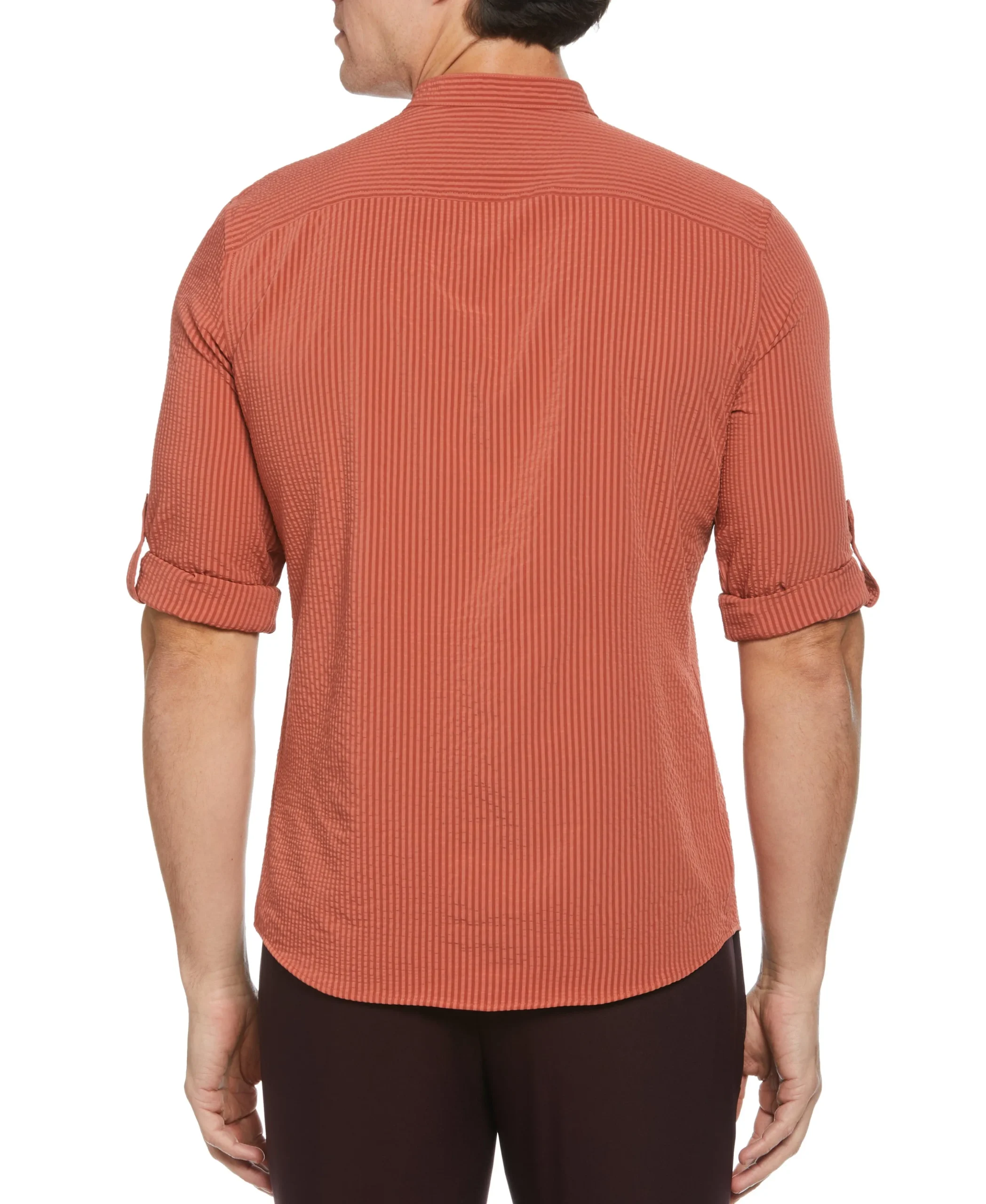 CLEARANCE Untucked Total Stretch Slim Fit Seersucker Shirt - Orange
