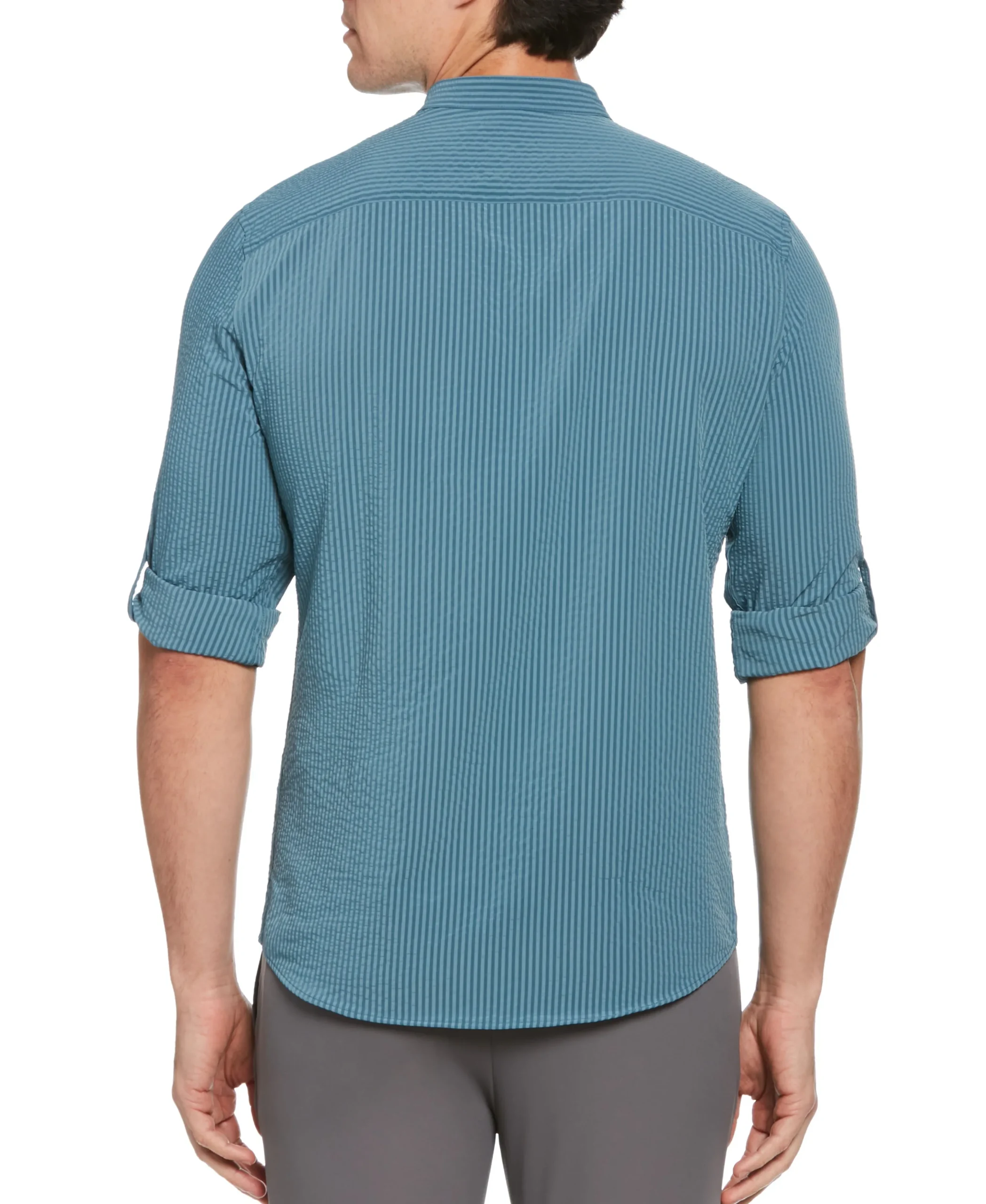 CLEARANCE Untucked Total Stretch Slim Fit Seersucker Shirt - Blue