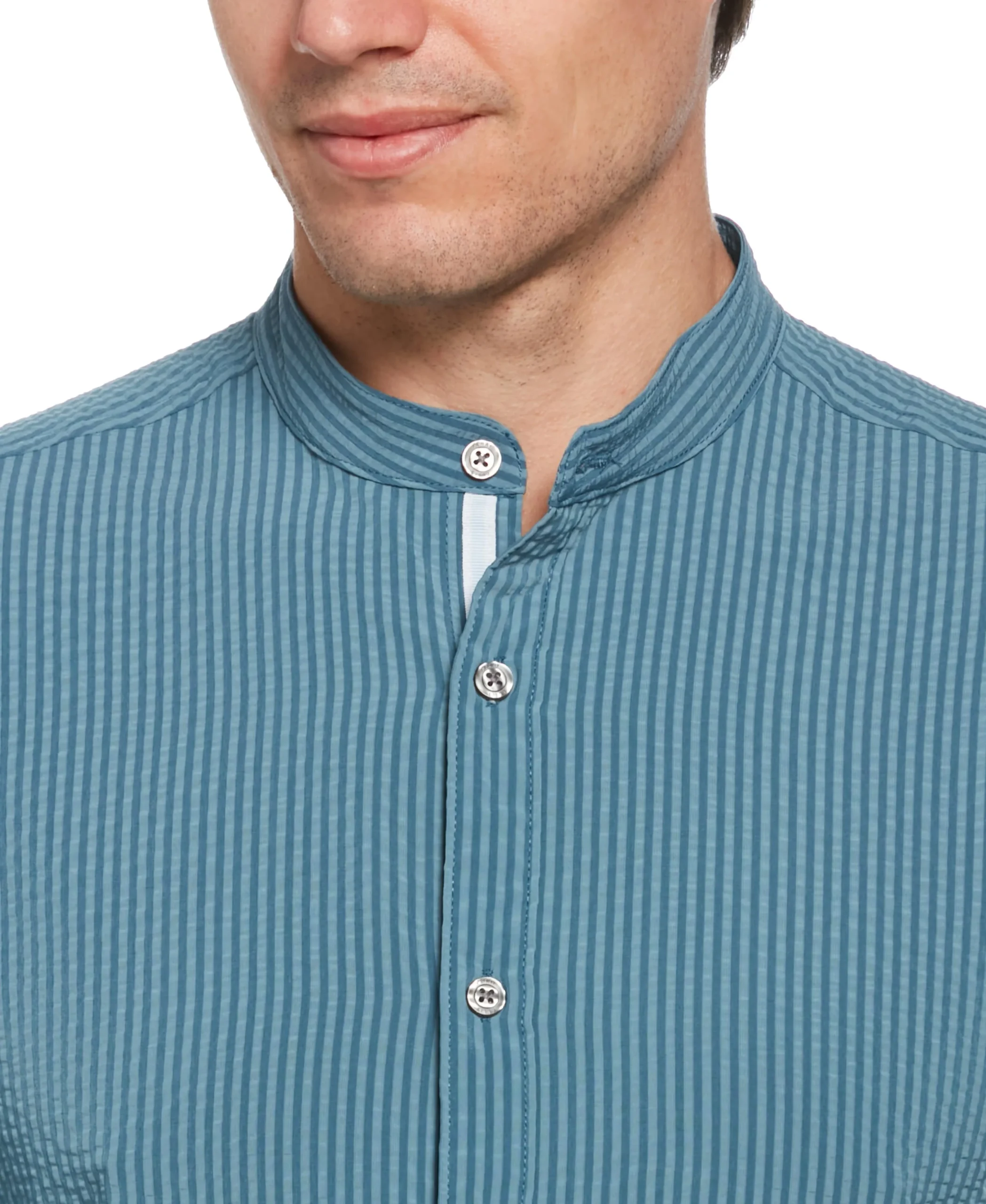 CLEARANCE Untucked Total Stretch Slim Fit Seersucker Shirt - Blue