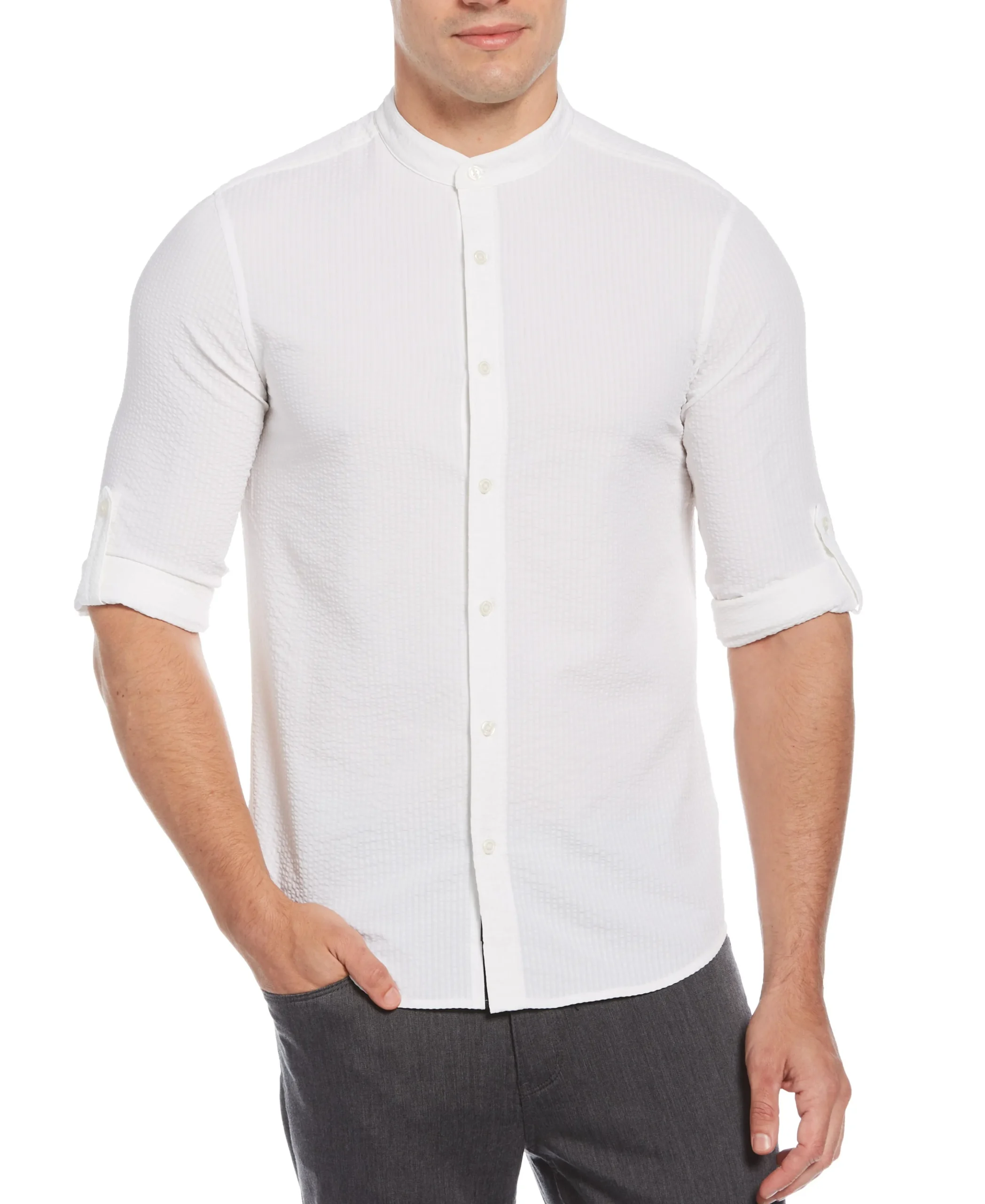 CLEARANCE Untucked Total Stretch Slim Fit Seersucker Shirt - White