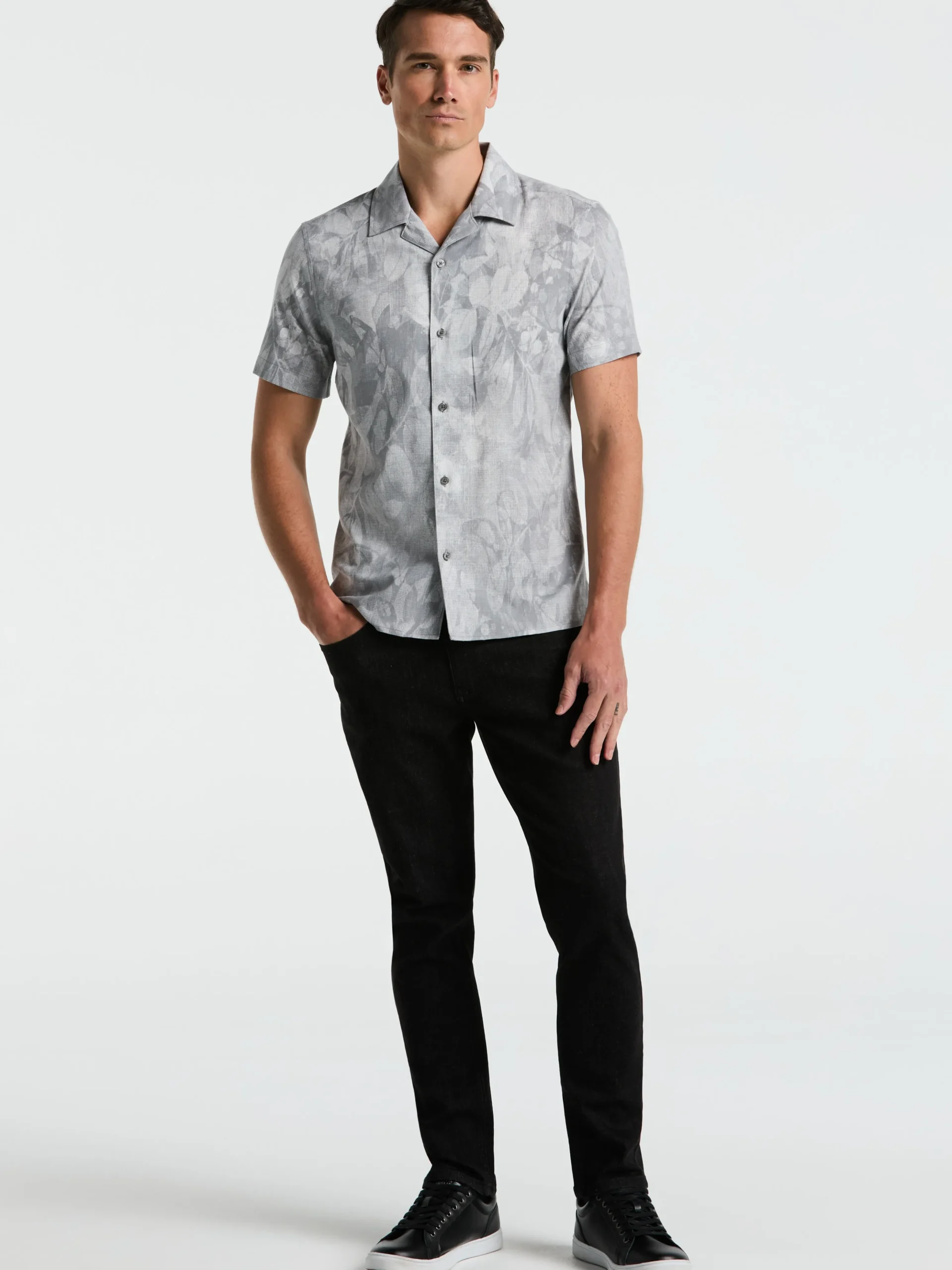 Leaf Print Camp Collar Shirt