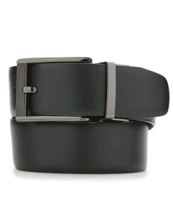 Mesh Buckle Black Leather Belt