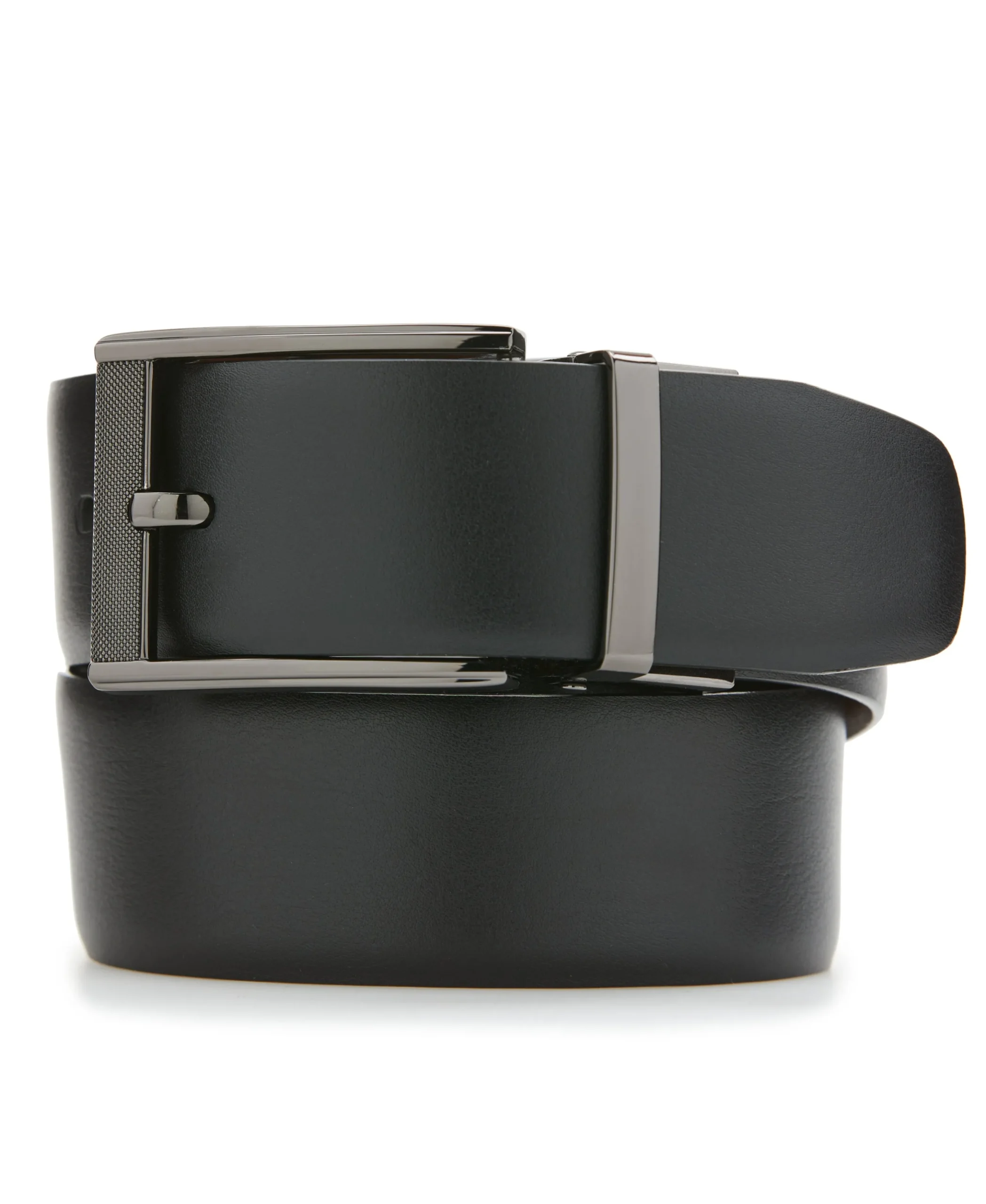 Mesh Buckle Black Leather Belt