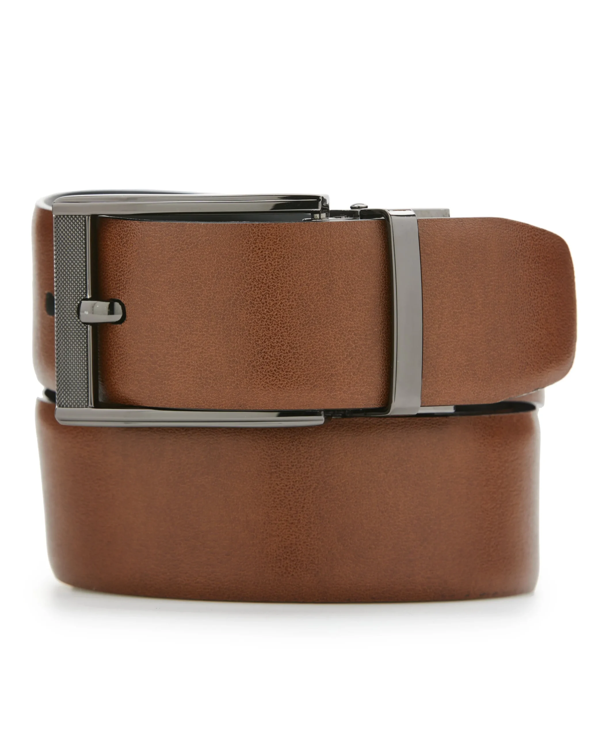 Mesh Buckle Black Leather Belt