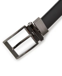 Mesh Buckle Black Leather Belt
