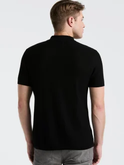 Mesh Button Front Polo Sweater