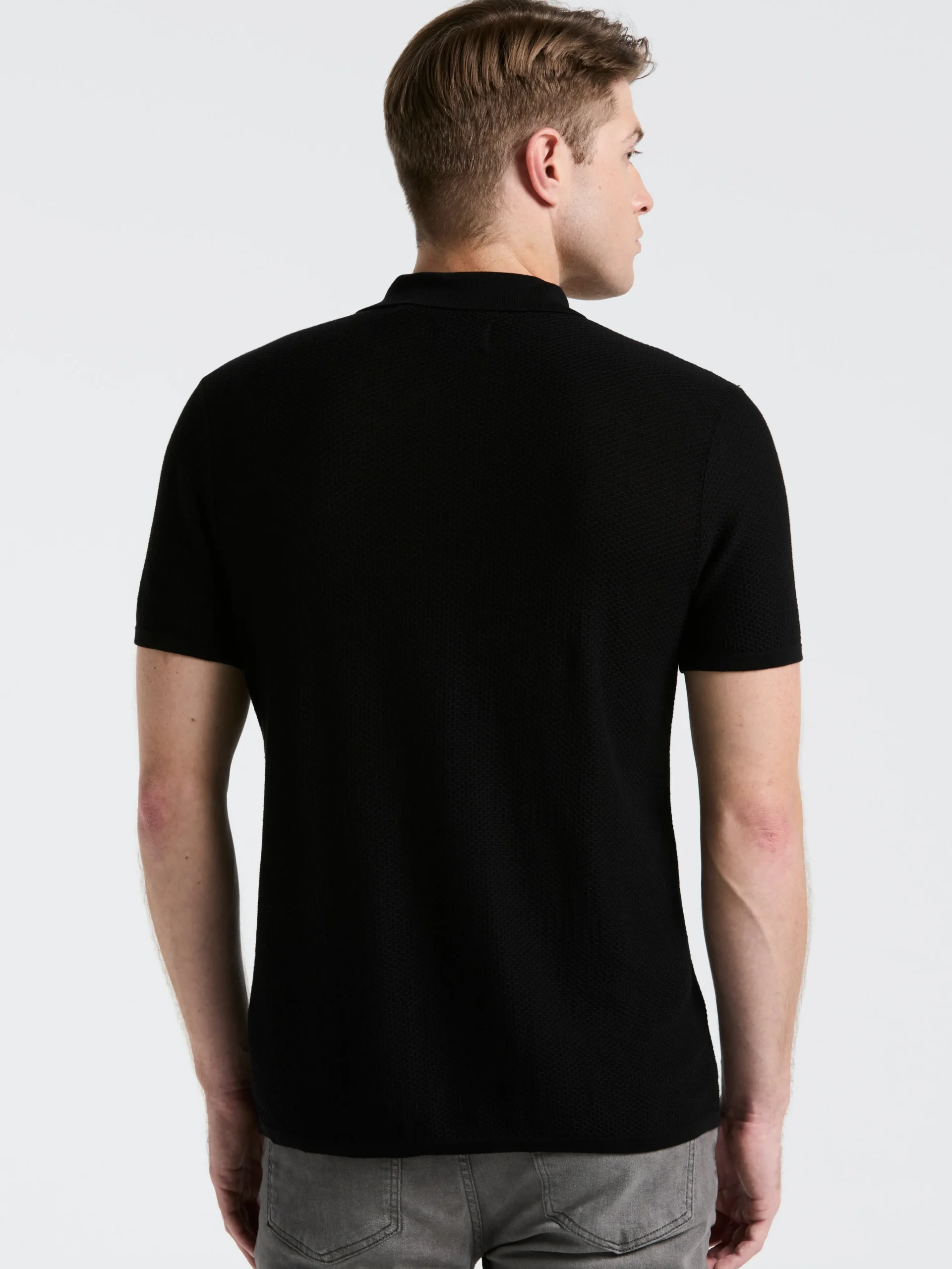 Mesh Button Front Polo Sweater