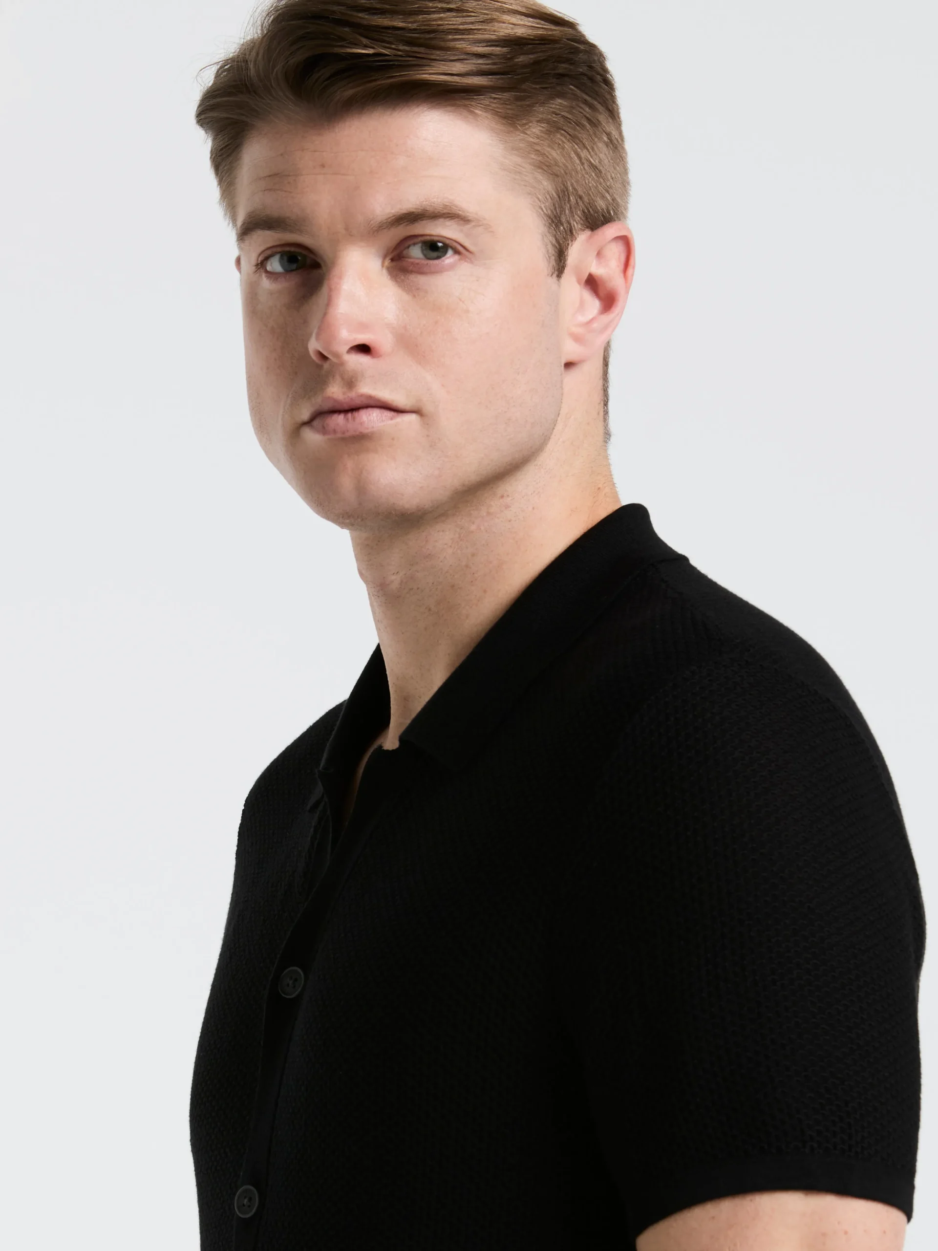 Mesh Button Front Polo Sweater