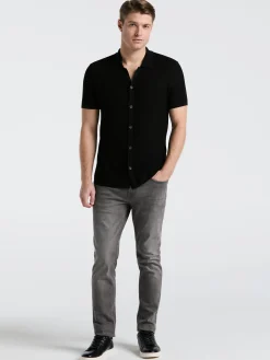 Mesh Button Front Polo Sweater