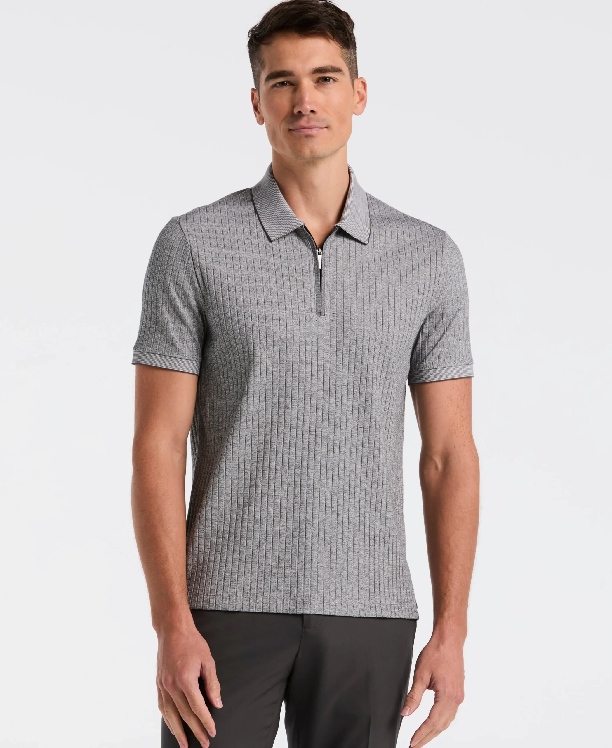 NEW! Ribbed Quarter Zip Heathered Polo