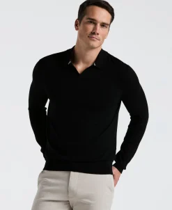 NEW! Tech Knit Open Collar Sweater Polo Long Sleeve