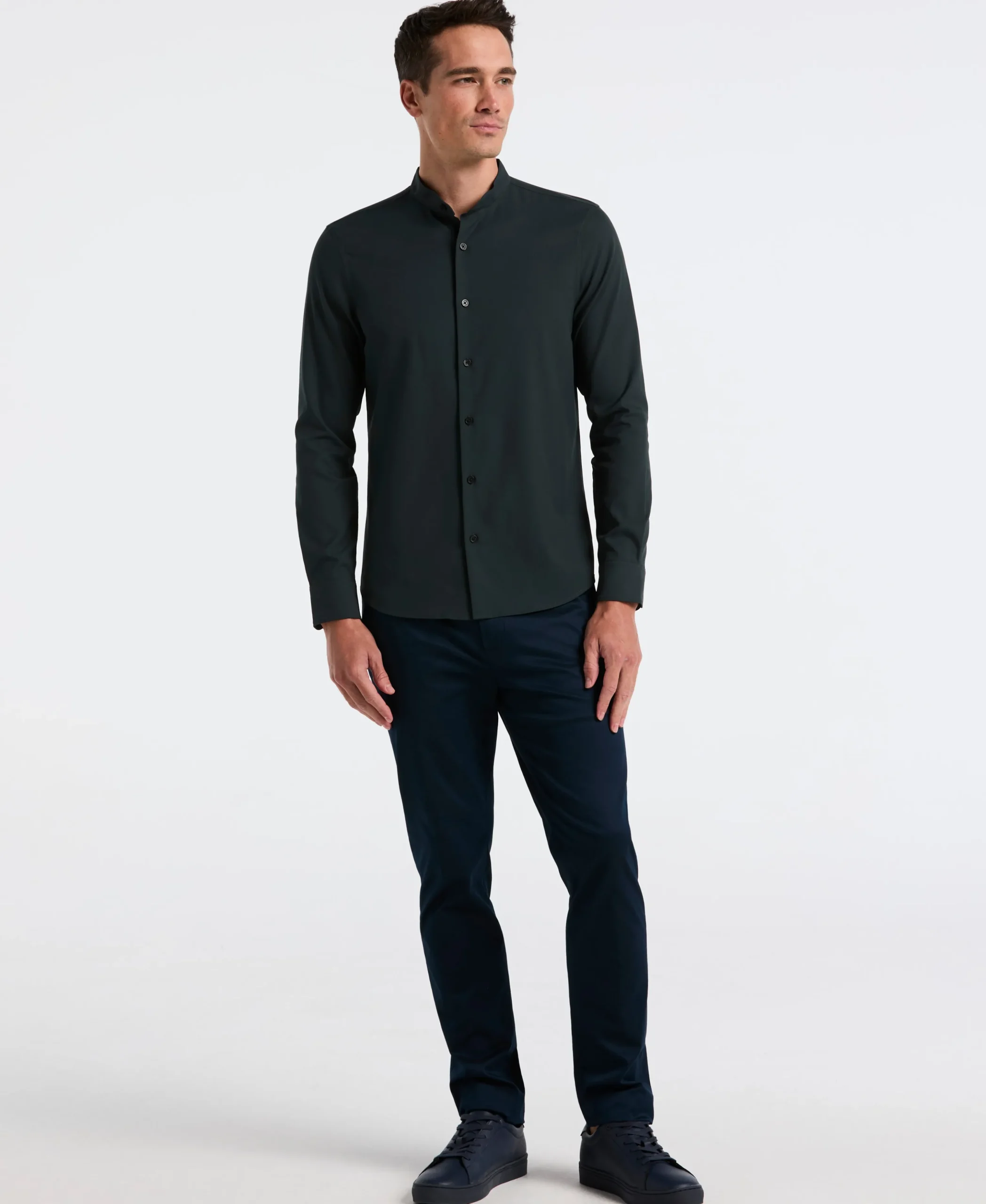 NEW! Untucked Total Stretch Slim Fit Banded Collar Shirt - Green