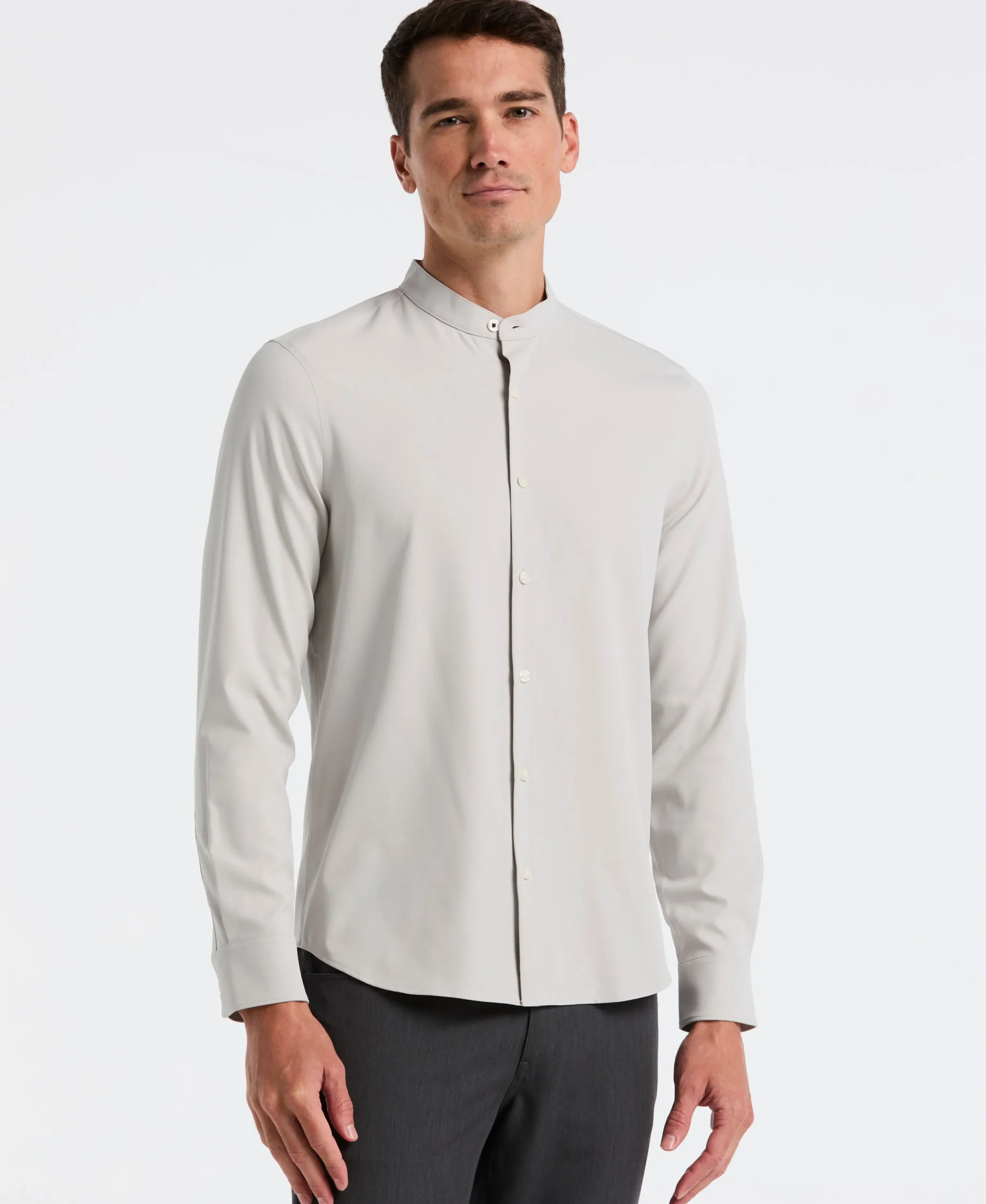 NEW! Untucked Total Stretch Slim Fit Banded Collar Shirt - Gray