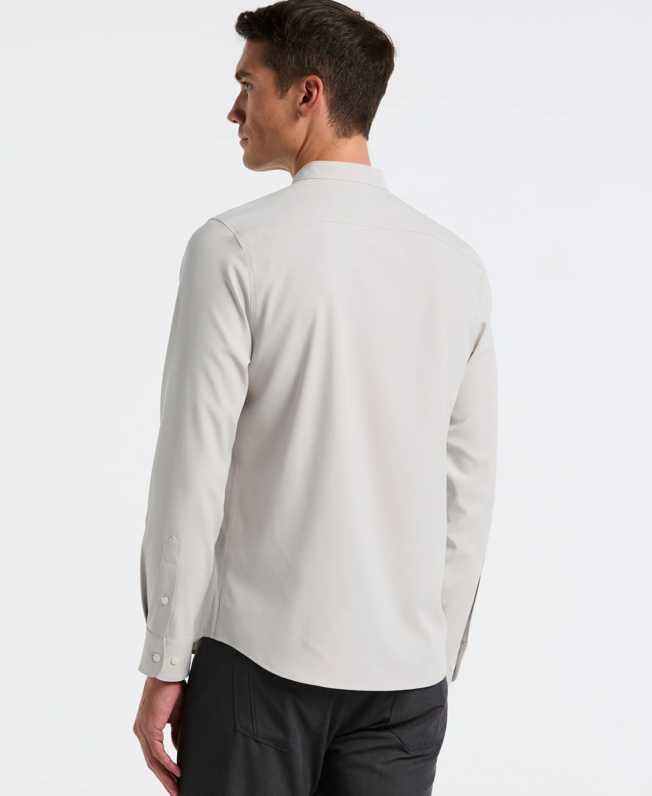 NEW! Untucked Total Stretch Slim Fit Banded Collar Shirt - Gray