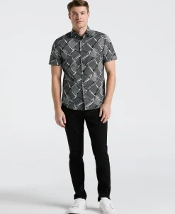 Poplin Linework Grid Print Shirt