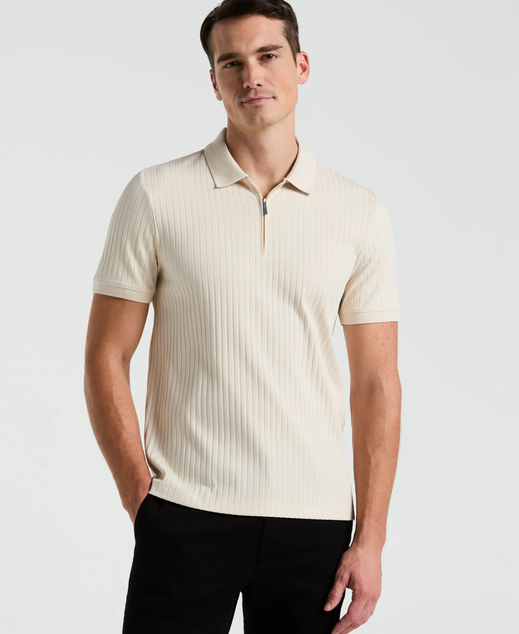 Ribbed Quarter Zip Polo