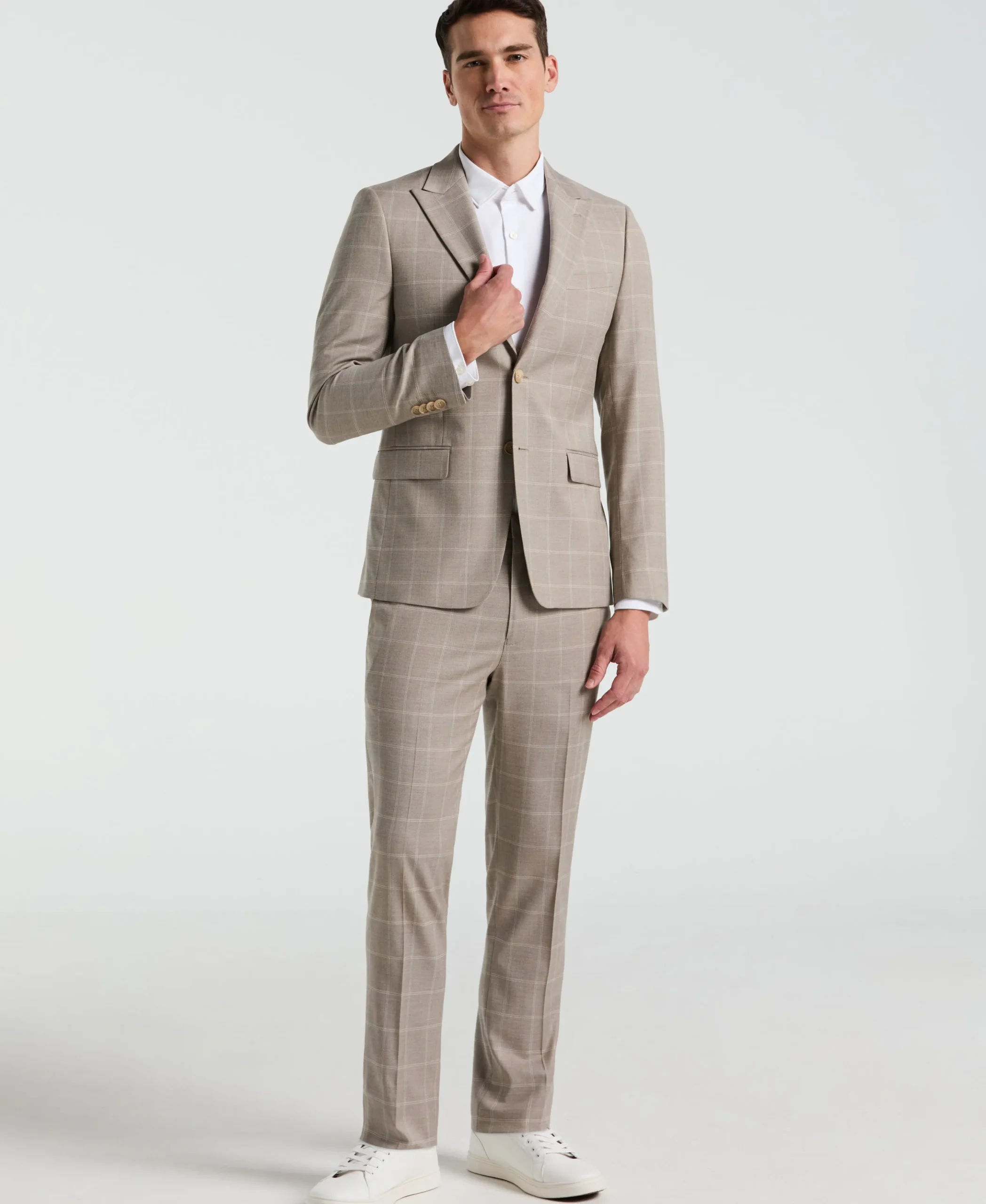 Skinny Fit Tan Windowpane Pattern Suit
