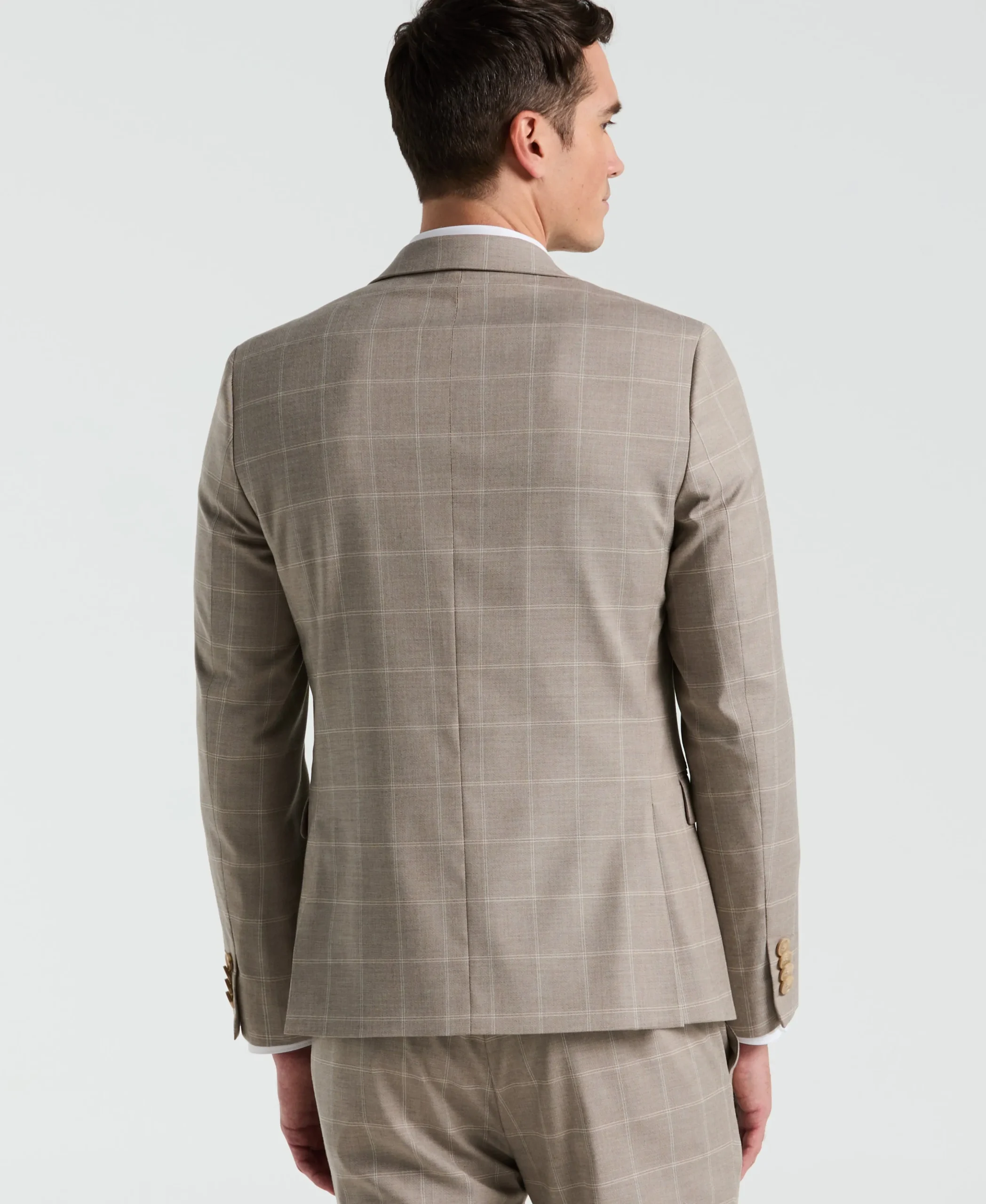 Skinny Fit Tan Windowpane Pattern Suit