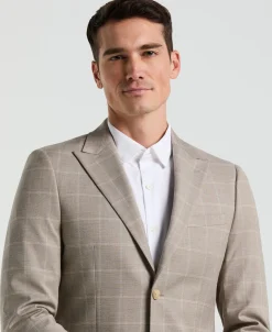 Skinny Fit Tan Windowpane Pattern Suit