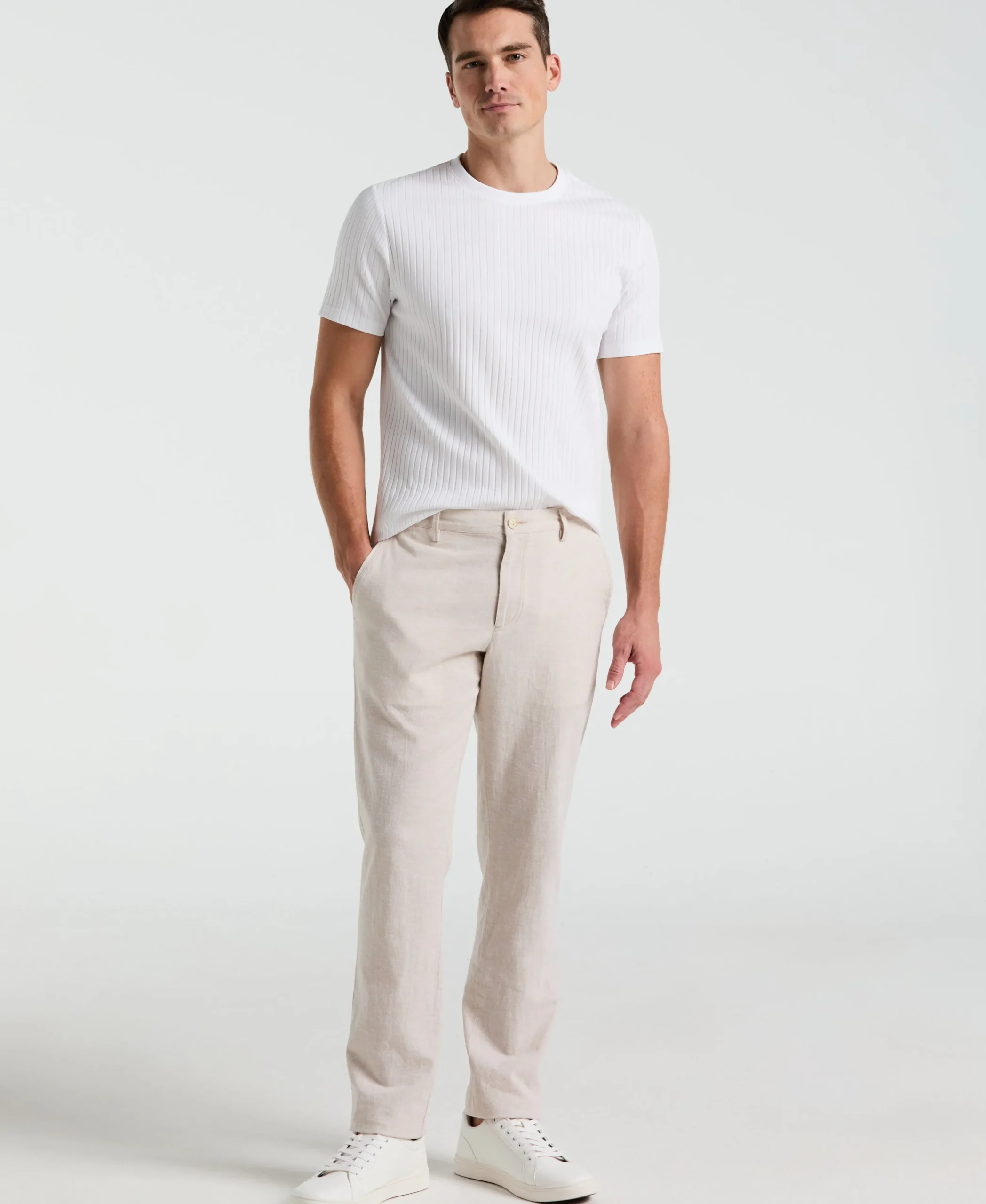 Slim Fit Flat Front Linen Blend Chino Pant
