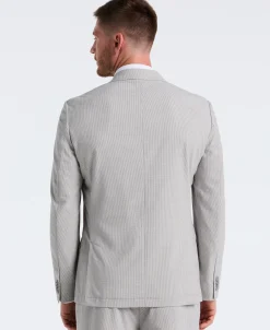 Slim Fit Gray Seersucker Stripe Suit