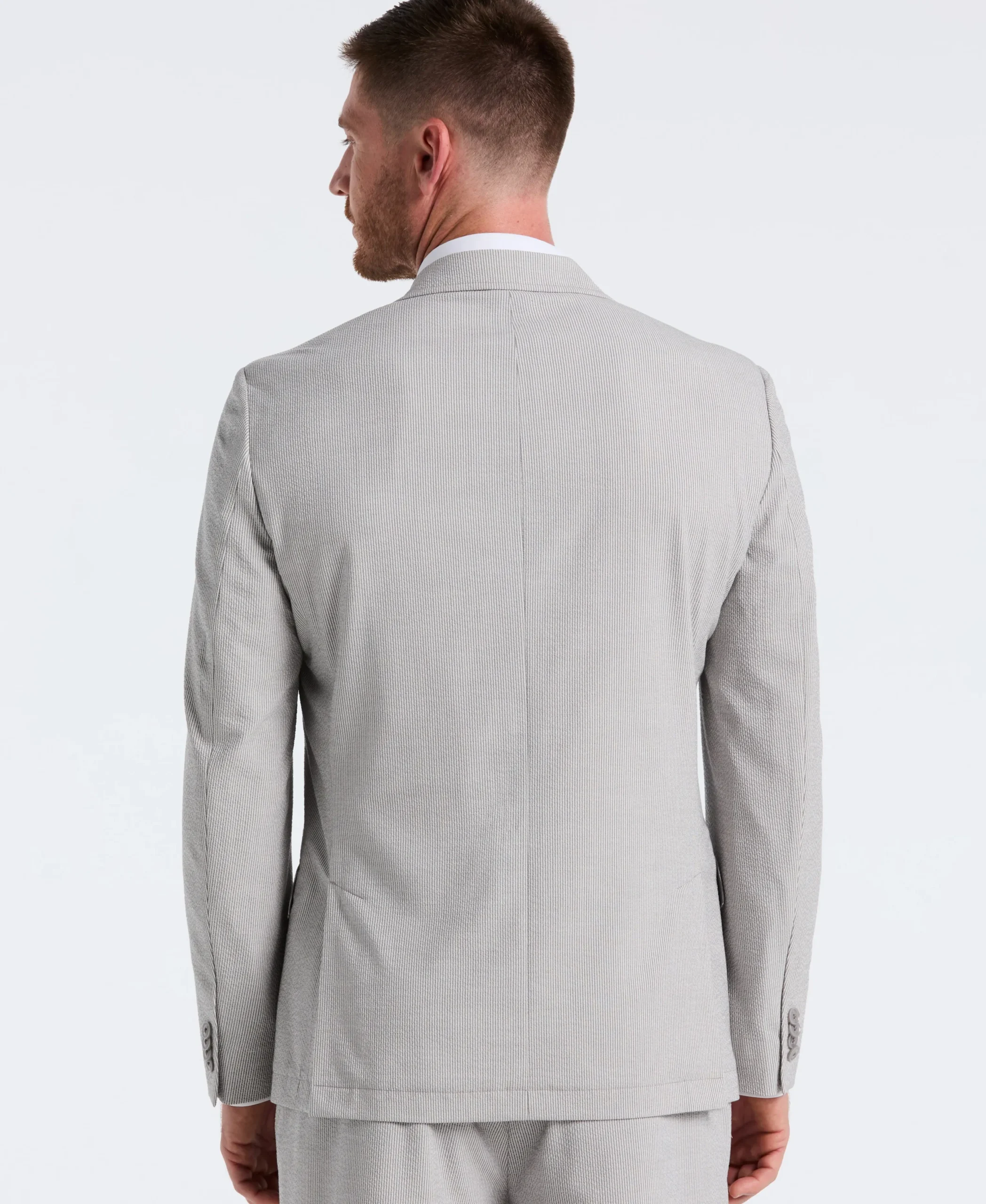 Slim Fit Gray Seersucker Stripe Suit