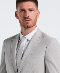 Slim Fit Gray Seersucker Stripe Suit
