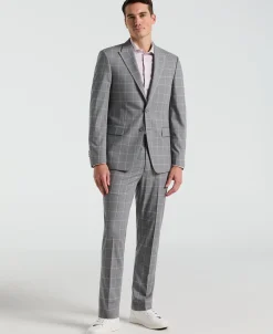 Slim Fit Gray Windowpane Pattern Suit