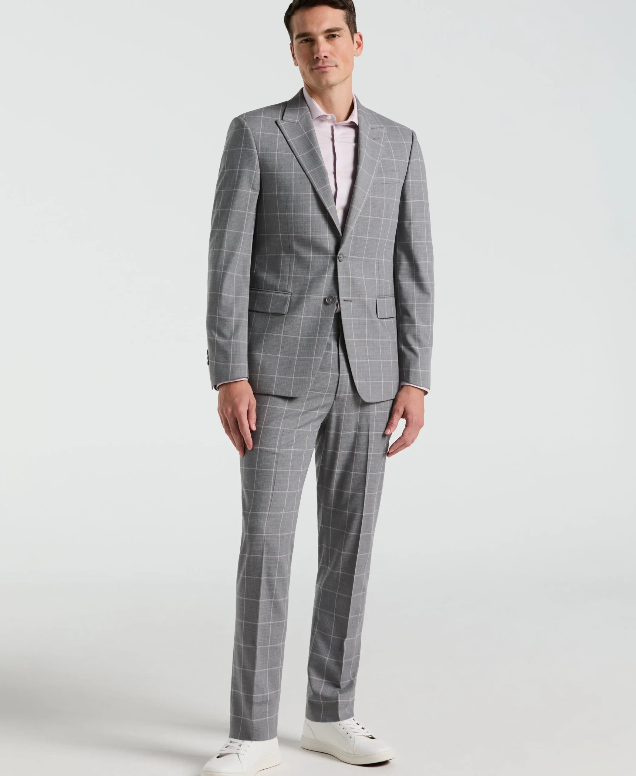 Slim Fit Gray Windowpane Pattern Suit
