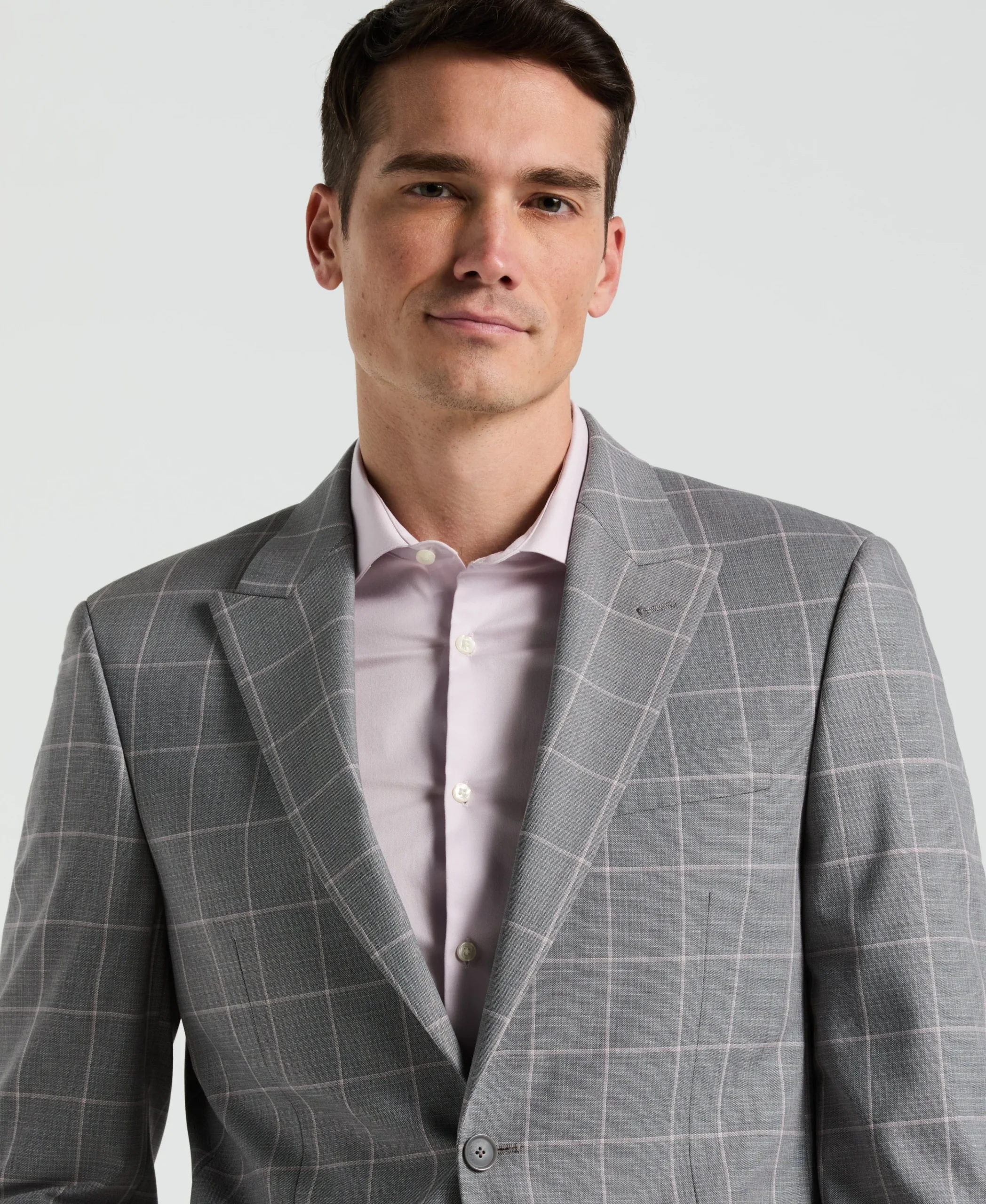 Slim Fit Gray Windowpane Pattern Suit