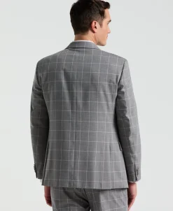 Slim Fit Gray Windowpane Pattern Suit