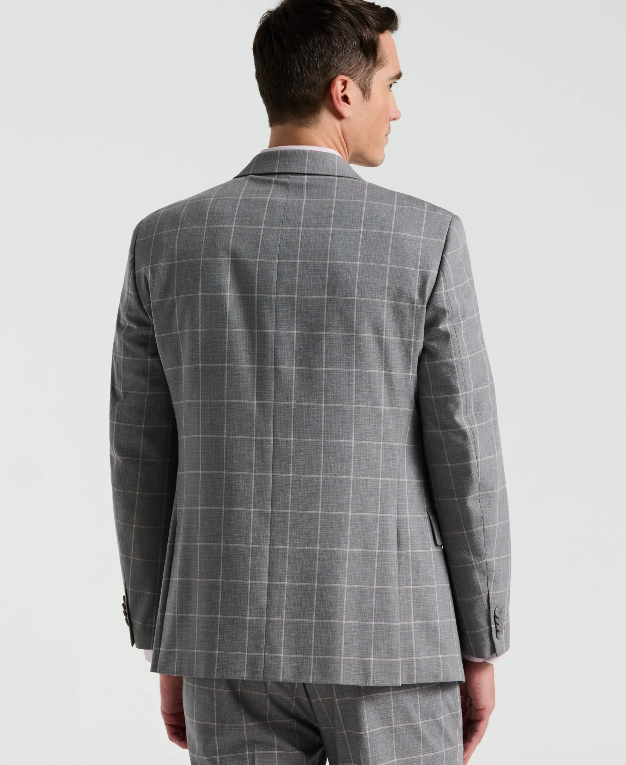 Slim Fit Gray Windowpane Pattern Suit