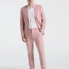 Slim Fit Pink Solid Linen Blend Suit