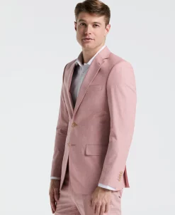Slim Fit Pink Solid Linen Blend Suit