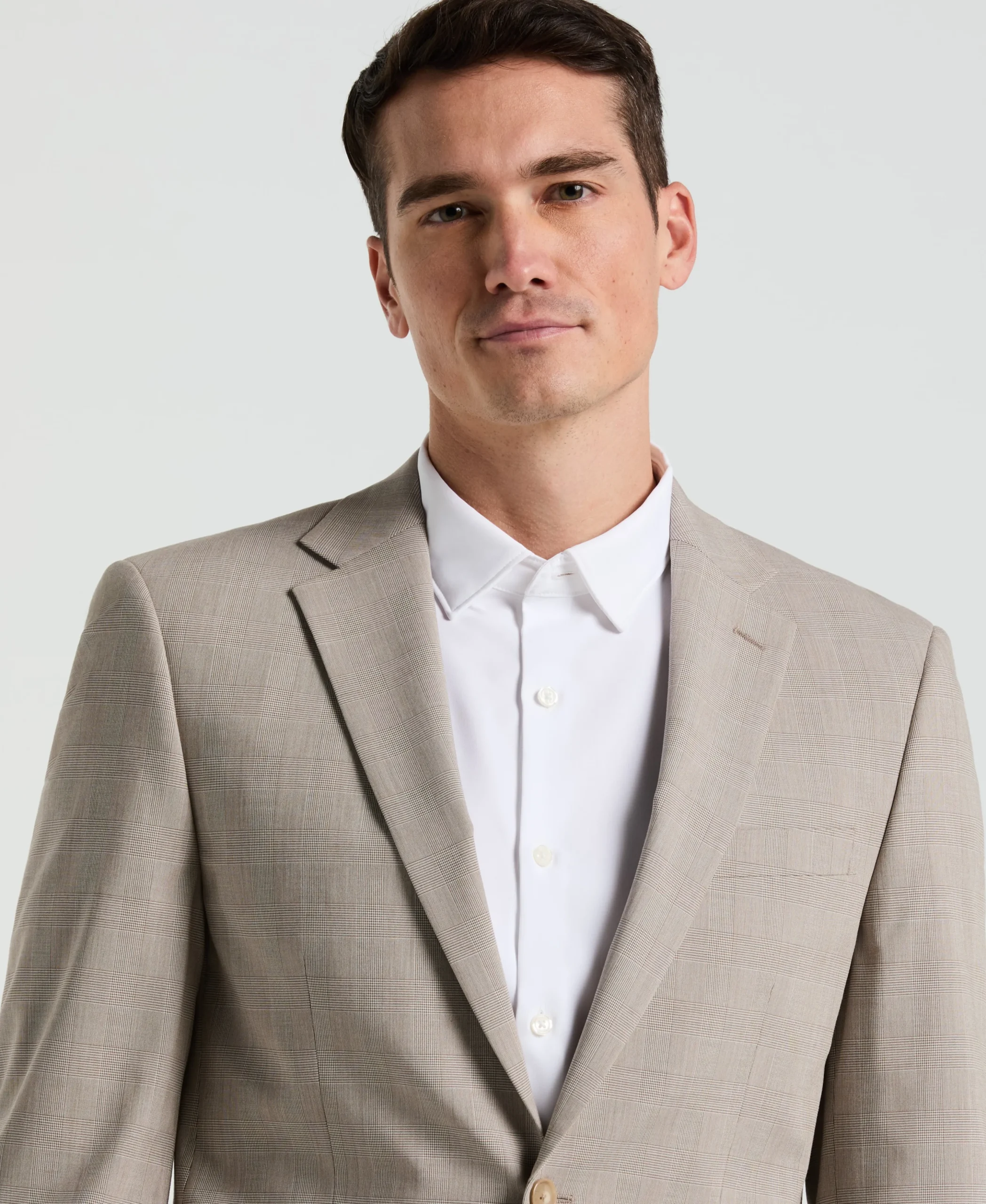 Slim Fit Tan Plaid Print Suit