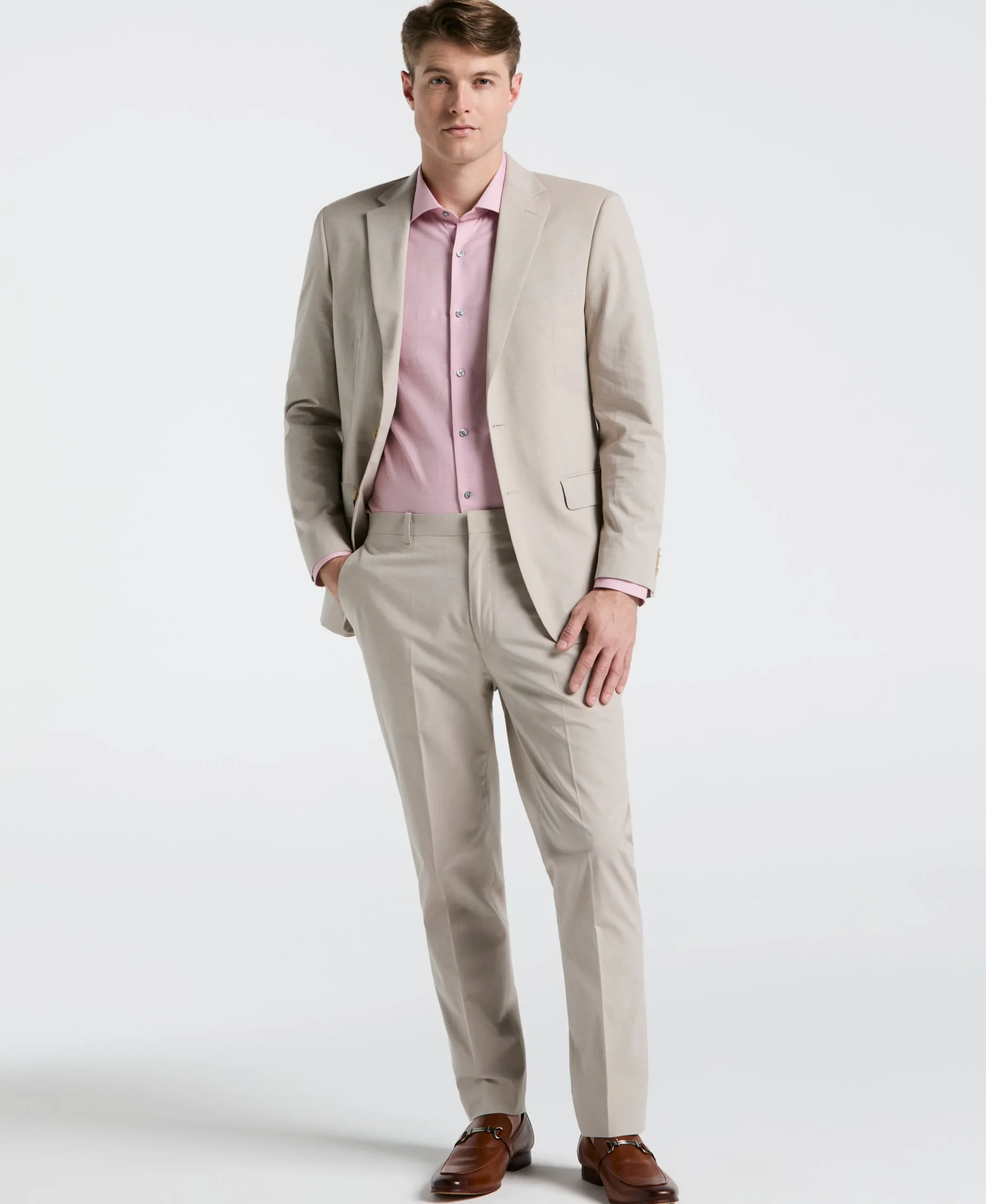 Slim Fit Tan Solid Linen Blend Suit