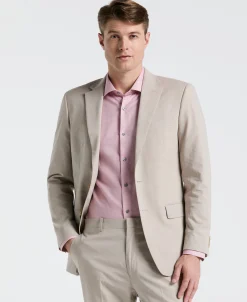 Slim Fit Tan Solid Linen Blend Suit