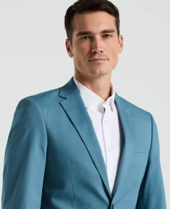 Slim Fit Teal Solid Cotton Blend Suit